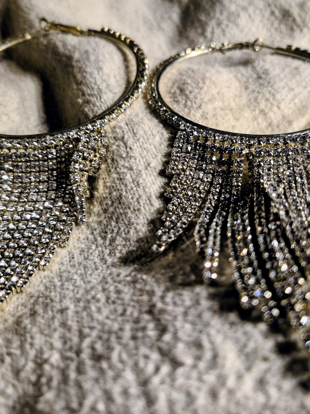 Crystal Fringe Hoop Earrings - Silver Rhinestone Statement